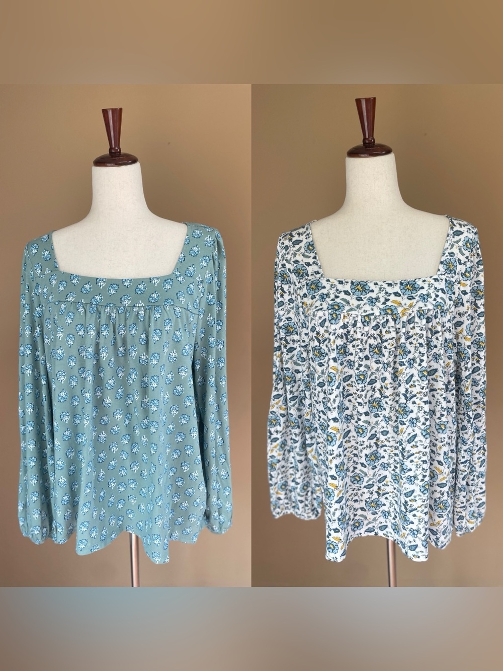 2 x Lucky Brand Womens Floral Square Neck Blouse Tops NEW XL Cotton Modal #